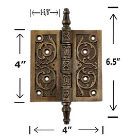 6" - Ornate Iron Victorian Hinges - Bronze Iron Hinge - Antique Style Iron Hinge for Doors, Gates, cabinets by Antique Hardware Depot HG-107