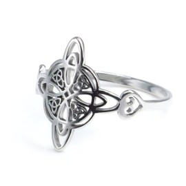 YILUOCD Witches Knot Ring for Women Stainless Steel Heart Shaped Witchcraft Celtic Amulet Ring Geometric Quaternary Celtic Knot Ring Vintage Jewelry Gift (Silver,10)