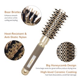 Sndyi Round Brush for Blow Drying, 25 mm Small Round Brush with Boar Bristles, Hair Brush Round Promotes Shine and Volume, Round Hair Brush for Short Hair with Quick Blow Drying and Salon Styling