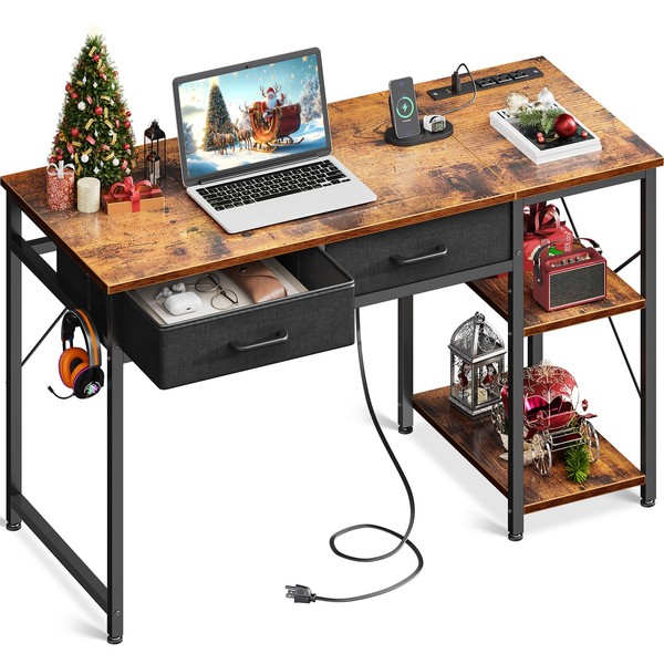 Coleshome Laptop Desk, 40 Inch Small Desk with Drawers &