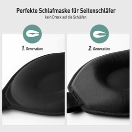 Umisleep Sleeping Mask for Side Sleepers, 3D Eye Sockets and Adjustable Elastic Band, Light Blocking and Breathable, Eye Mask for Men and Women, Suitable for Travel Yoga, Black