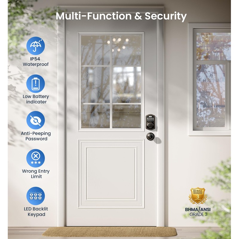 Veise Fingerprint Door Lock with 2 Knobs - Keyless Entry