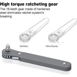 MULWARK 11pc Right Angle Screwdriver 1/4 Mini Ratchet Wrench Close Quarters Pock