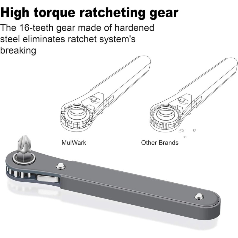 MULWARK 11pc Right Angle Screwdriver 1/4 Mini Ratchet Wrench Close