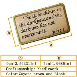 John 1:5 Bible Verse Patches, The Light Shines in The Darkness - Embroidery Patches for Caps, Bags, Backpacks, Tactical Vest - Bible Phrase Patch Emblem Badge(3.5"x2")
