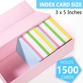 Harhana 3x5 Index Card Holder Pink Card File Box Organizer, Hold 1200 3x5-Inch Flash Cards- 1 Pack Pink