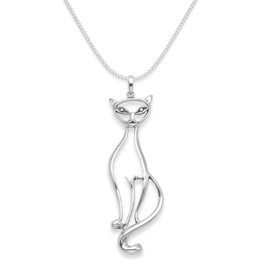 Heather Needham Sterling Silver Cat Necklace on 18" Silver chain - SIZE: 39mm x 10mm - Gift Boxed. Silver cat pendant. 8114/18