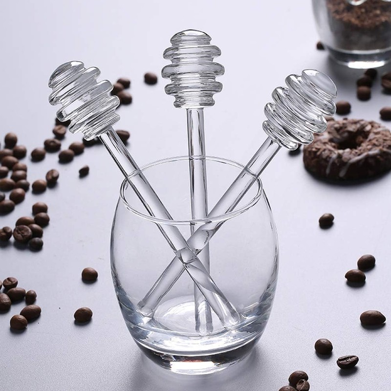 2Pcs Transparent 6" Glass Honey Dipper Sticks Stirring Sticks Server
