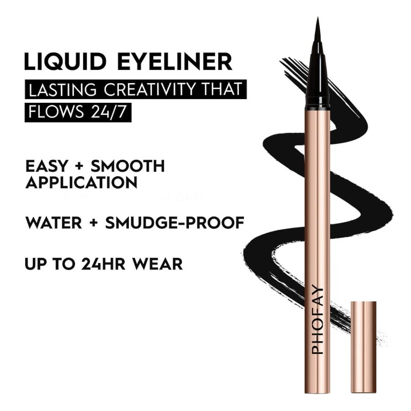 PHOFAY Vegan Eyeliner Liquid - Super Fast-Drying, Ultra-Waterproof & Smudge-Proof,