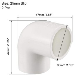 TOP-VIGOR 2Pcs 25mm Slip 90 Degree PVC Pipe Fitting Elbow Coupling Connector, Water Pipe Slip Socket Connector for PVC Pipe Corner Connection, White