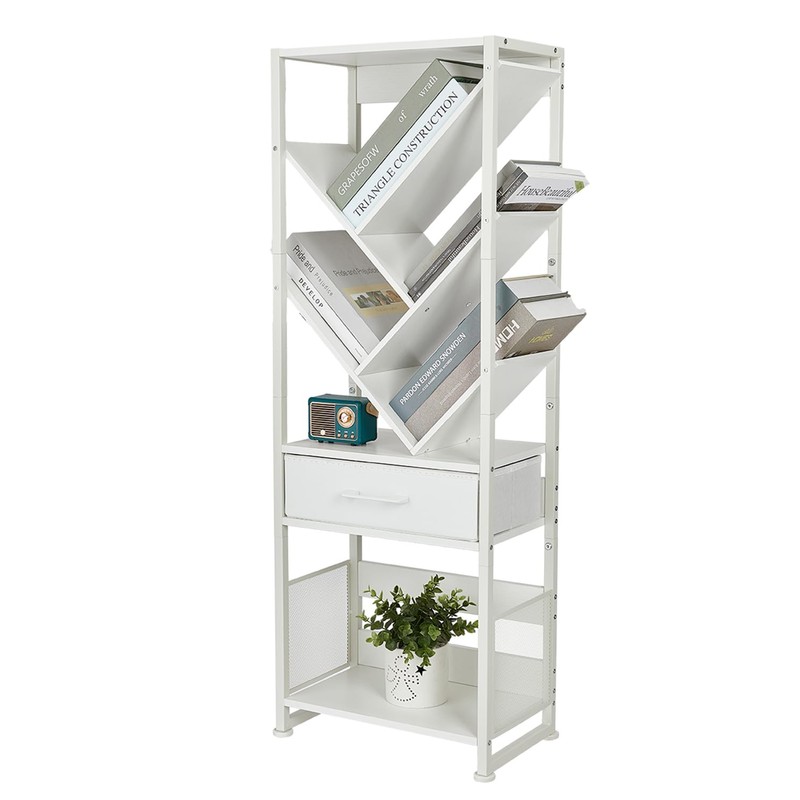 ZEXVIDA Bookshelf with Drawer,8 Tier Tree Bookcase Retro Floor Standing