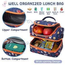 Lunch Box Bag for Kids,Kasqo Insulated Toddler Thermal Meal Tote Water Resistant Mini Cooler Bag for Boys Girls w Adjustable Strap for Back to School Daycare Kindergarten Picnic,Blue Rocket