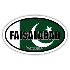 8.5x14 inches Large Faisalabad Pakistan Flag Oval Sticker Construction Machine, Car, Truck, Locker, Wall, Window, Luggage