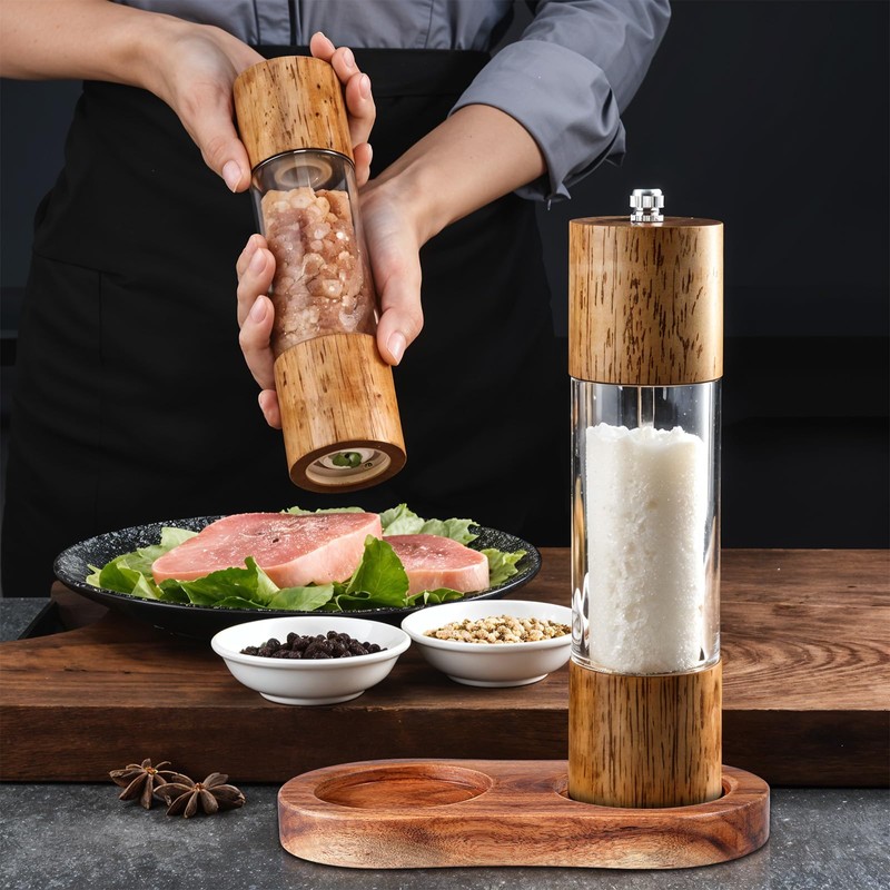 Molain Salt and Pepper Mill Tray, Acacia Wood Tray, Pepper