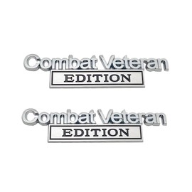 BETAM 2Pc Combat Veteran Edition Emblem 3D Metal Raised Fender Badge Decals Veteran Stickers Replacement for Universal Vehicle, Car, Truck, SUV (Chrome Black)