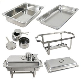 SUPER DEAL 8 Qt Stainless Steel 6 Pack Full Size Chafer Dish w/Water Pan, Food Pan, Fuel Holder and Lid For Buffet/Weddings/Parties/Banquets/Catering Events (6)