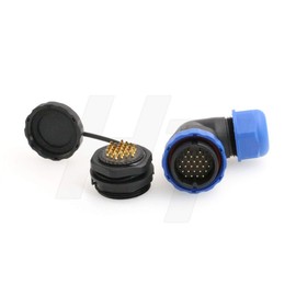 HangTon HE29 26 Pin Waterproof Wire Connector Plastic Threaded Outdoor Industrial Electrical Power Circular Male Female Angled Cable Plug + Panel Socket (26 pin)