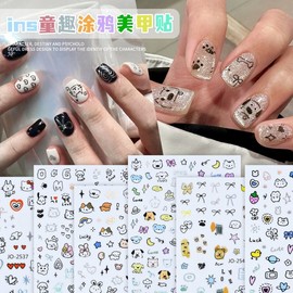 [Overseas] Children's Nail Stickers, Character Nail Stickers, Nail Materials, New Ins, Kids' Fun Doodle Nail Stickers, Free Size/Jo-25 38 Fun Doodle Stickers for Kids 50ea