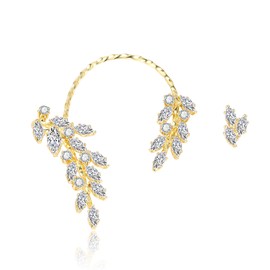 Aprilery Ear Crawler Climber Earrings for Women - Sparkly Silver Cubic Zirconia Cuff Wrap Pierced Rhinestone Stud - Hypoallergenic Cartilage Jewelry Girl (Gold 1)