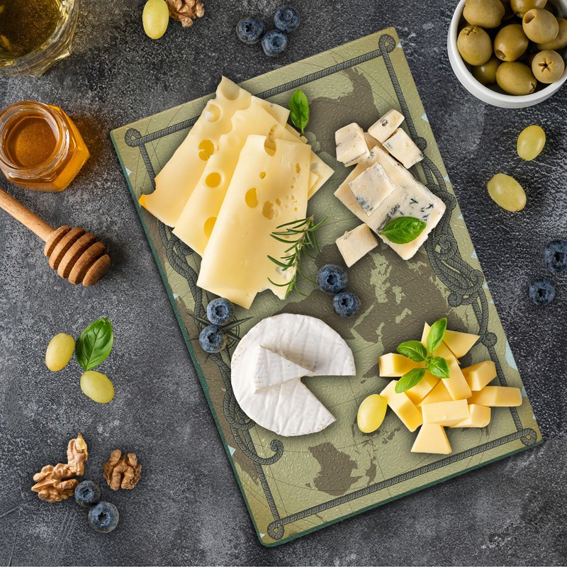 Lunarable World Map Cutting Board, Old Cartography Atlas Background Globe