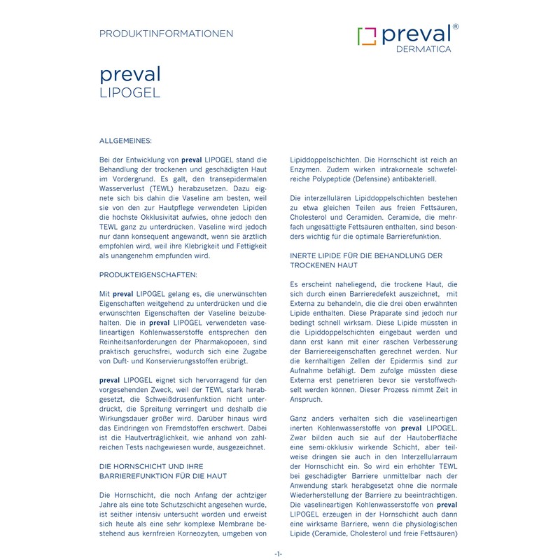 preval® LIPOGEL Hand Cream 100 g Replenishing Skin and Cold
