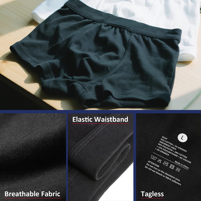 Incontinence Underwear for Men-Leakproof, Washable, Reusable Boxer Brief for Bladder