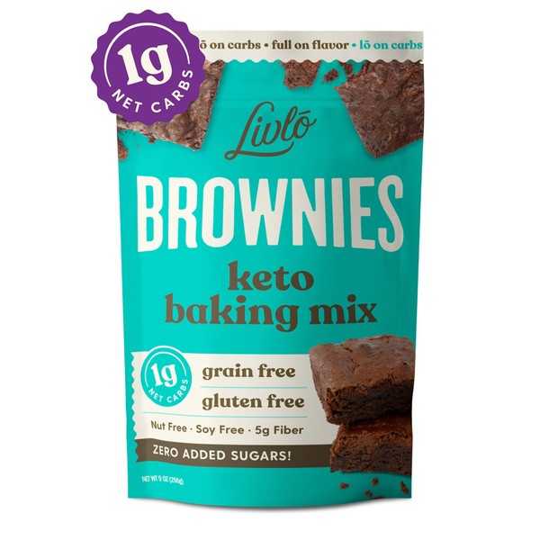 Livlo Keto Brownie Baking Mix - 1g Net Carb Dessert - Sugar Free & Gluten Free Keto Sweets & Treats - Nut Free, Low Carb, Diabetic Friendly Snack - Fast, Easy & Delicious - 12 servings