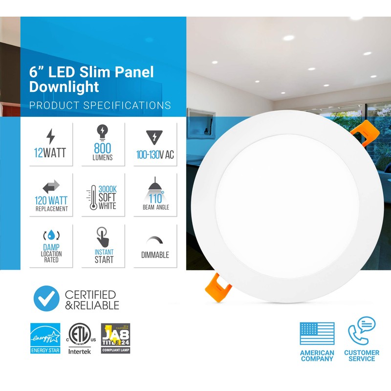 PARMIDA (12 Pack) 6 Inch Ultra-Thin LED Recessed Ceiling Light