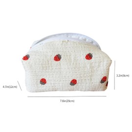 ZUNUONUO Handmade Quilted Cotton Makeup Bag for Women - Cute Cosmetic Pouch, Travel Toiletry & Make Up Organizer, Coquette Aesthetic Skincare Bag, Travel Essentials, 7.Little Strawberry, Coquette
