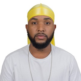 Silky Durag for Men Wave Cap Satin Dorag for Men Women 360 Wave Yellow