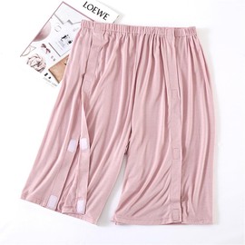 LAROTSUBA Unisex Fracture Pants,Full Open Patients Care Trousers,Leg Post Surgery Pant,Bedridden Patient Clothing for Home Cares/Fracture(Shorts,Pink,L)