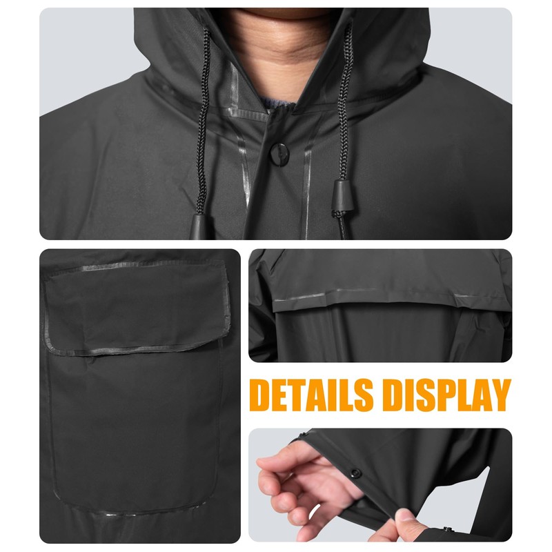 RainRider Long Raincoat for Adult Waterproof Lightweight Rain Jacket Reusable