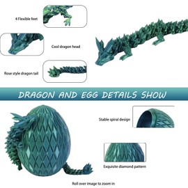 11.42 inch 3D Printed Dragon Eggs with Dragon Inside - intricately Detailed 3D Dragon Eggs Featuring a Miniature Dragon Inside (Laser Green)