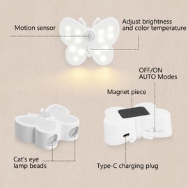 Nachtlicht mit Bewegungsmelder, 2 Stück Nachtlicht, USB Aufladbar Stilllicht Wandleuchte für Kinderzimmer, Treppen, Flur