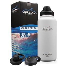 Arca Gear Stainless Steel Water Bottle With 2 Lids (Straw & Sport) - Sport Bottles for Men, Women & Kids - Double Walled, Insulated Thermos (White, 32 oz)