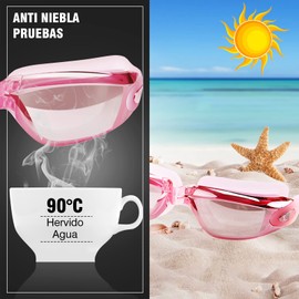 Juego de gafas de natación 6 en 1, gorro de natación+gafas de natación+tapones para los oídos+clip para la nariz+bolsa de almacenamiento+bolsa impermeable para teléfono para hombres y mujeres (Rosa)