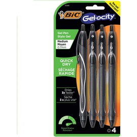 BIC Gel-ocity Retractable Quick Dry Gel Pen, Medium Point (0.7mm), Black, Comfortable Full Grip, 4-Count
