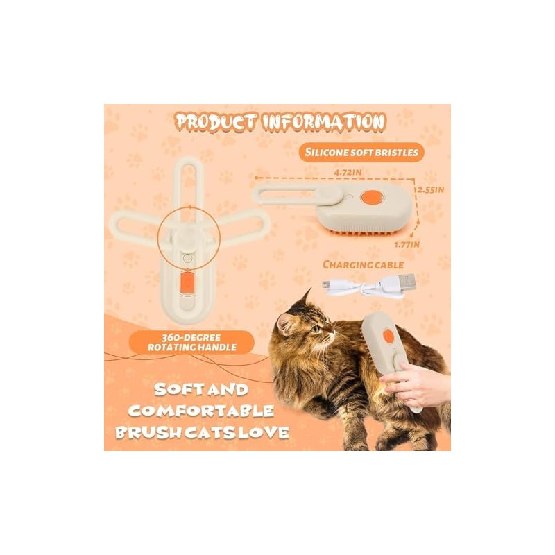 Cepillo para Perros y Gatos,Cepillo De Vapor 3 En 1,Para