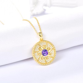 AENEAS 14K Gold Plated Sun Necklace for Women 925 Sterling Silver Birthstone Sun Coin Necklace Sun Jewelry Gifts for Women Girls, Sterling Silver, No Gemstone
