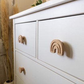 PLT Fairy Tale Motif Furniture Handles for Kids Furniture Made of Untreated Oak Wood Knob, Knob, Space, Dresser, Cupboard, Drawer, Door, Nursery Gift (4, Rainbow)