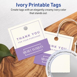 Avery Printable Square Tags with Sure Feed Technology, 2" x 2", Matte Ivory Cardstock, Print-to-the-Edge, Laser/Inkjet, 120 Total, Great for Custom Gift Tags and Branding Tags