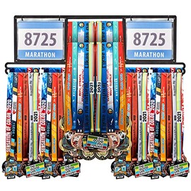 Shimeyao Race Bib and Medal Display Hanger, Metal Medal Rack Holder Wall Mounted Award Rack for Runners, Displays Over 100 Medals and 200 Race Bibs