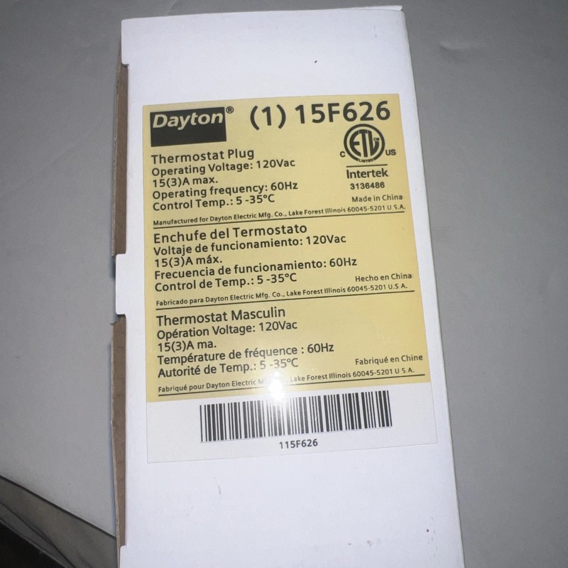 Dayton 15F626 Line Voltage Thermostat, 110 to 125VAC, 1 Stage