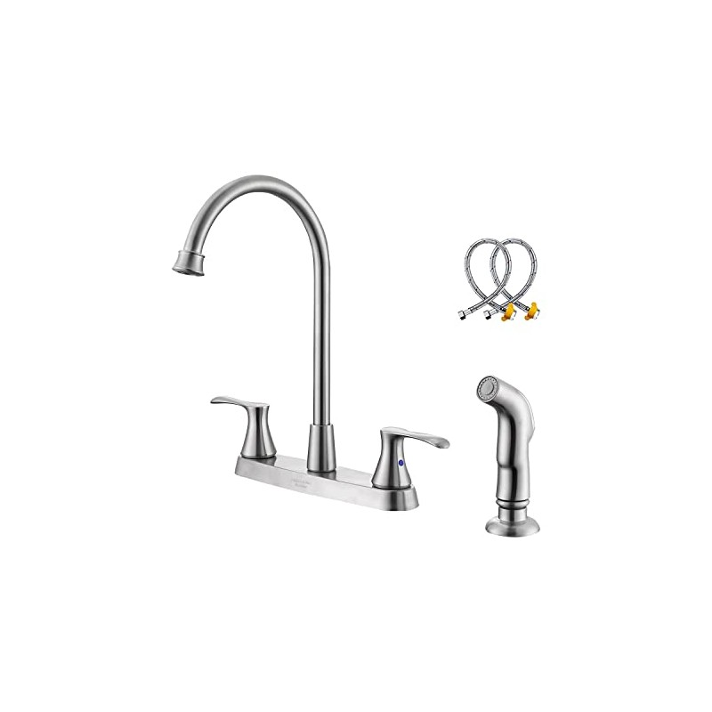 Kitchen Faucet with Side Sprayer, Brushed Nickel 2-Handle Faucet for
