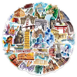 World Famous Building Stickers for Laptop(50 Pcs),Gift for Kids Teens Adults Girl,World Architecture Waterproof Stickers for Water Bottle,Vinyl Stickers for Scrapbook,Journal,Dairy,Skateboard