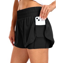Haimont Women's Running Shorts 2 in 1 High Waisted Athletic Shorts with Drawstring Pockets 3" Compression Liner Shorts