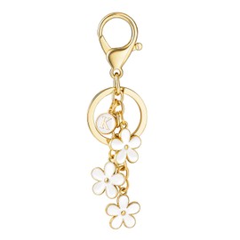 SELOVO Initial Keychain White/Pink Flower Charms for Key Cute Letter Keyring for Handbag Backpack, White-k