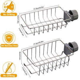UHAPEER 2 Pack Shower Caddy No Drill, Rust-Free Shower Shelf Rack, Stainless Steel Bathroom Organizer, Shampoo Holder for Shower, Kitchen Sink Organizer Sponge Holder for 18-27mm Shower Riser Rail