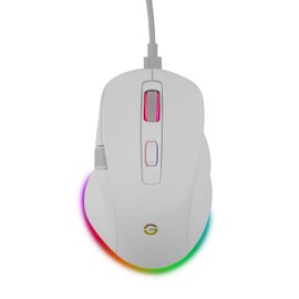 GETTTECH Mouse Inalámbrico Ergonómico 6400 dpi con Iluminación RGB 2.4G BT Cableado, Mouse Gamer Recargable USB C, Blanco.