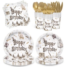 AGoooodySet 168pcs Magical Wizard Birthday Party Plates Paper Napkins Disposable Cups Forks Tableware Set Birthday Party Supplies for Kids Serve 24 People